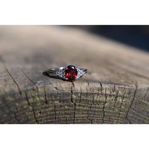 Garnet and white topaz engagement ring size 8 in 925 sterling silver